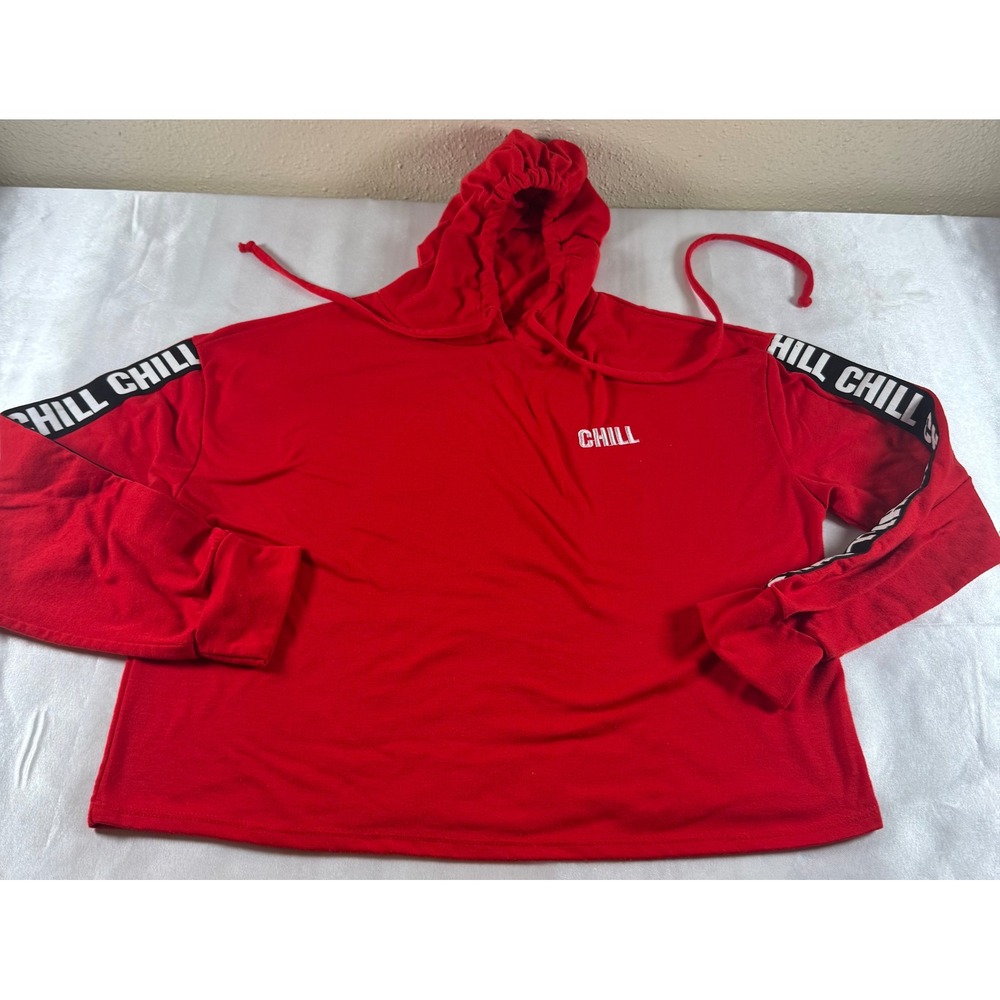 Queen Bees Red Chill Graphic Cropped Hoodie Sweatshirt Womens Large